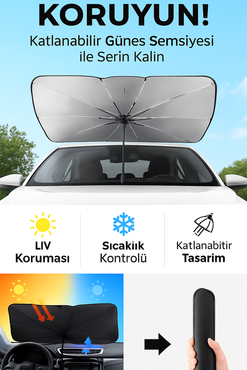 Arabanızı Güneşten Koruyun! Katlanabilir Güneş Şemsiyesi ile Serin Kalın