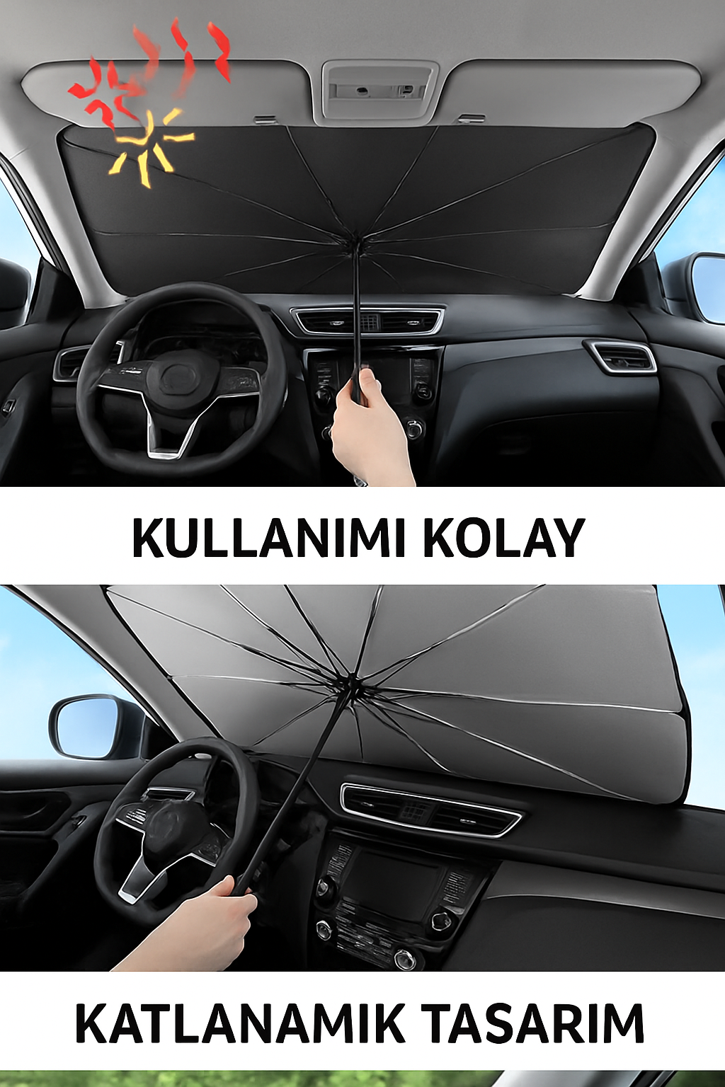 Arabanızı Güneşten Koruyun! Katlanabilir Güneş Şemsiyesi ile Serin Kalın